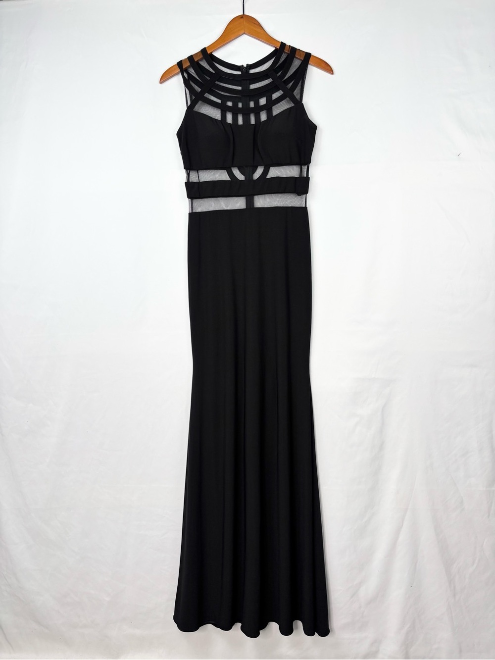 Betsy and Adam Black Cutout Illusion Mesh Gown Maxi Size 6 Prom Wedding